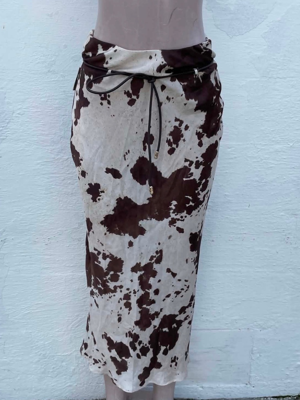 Zara Cream and Brown Cow-Print Skirt